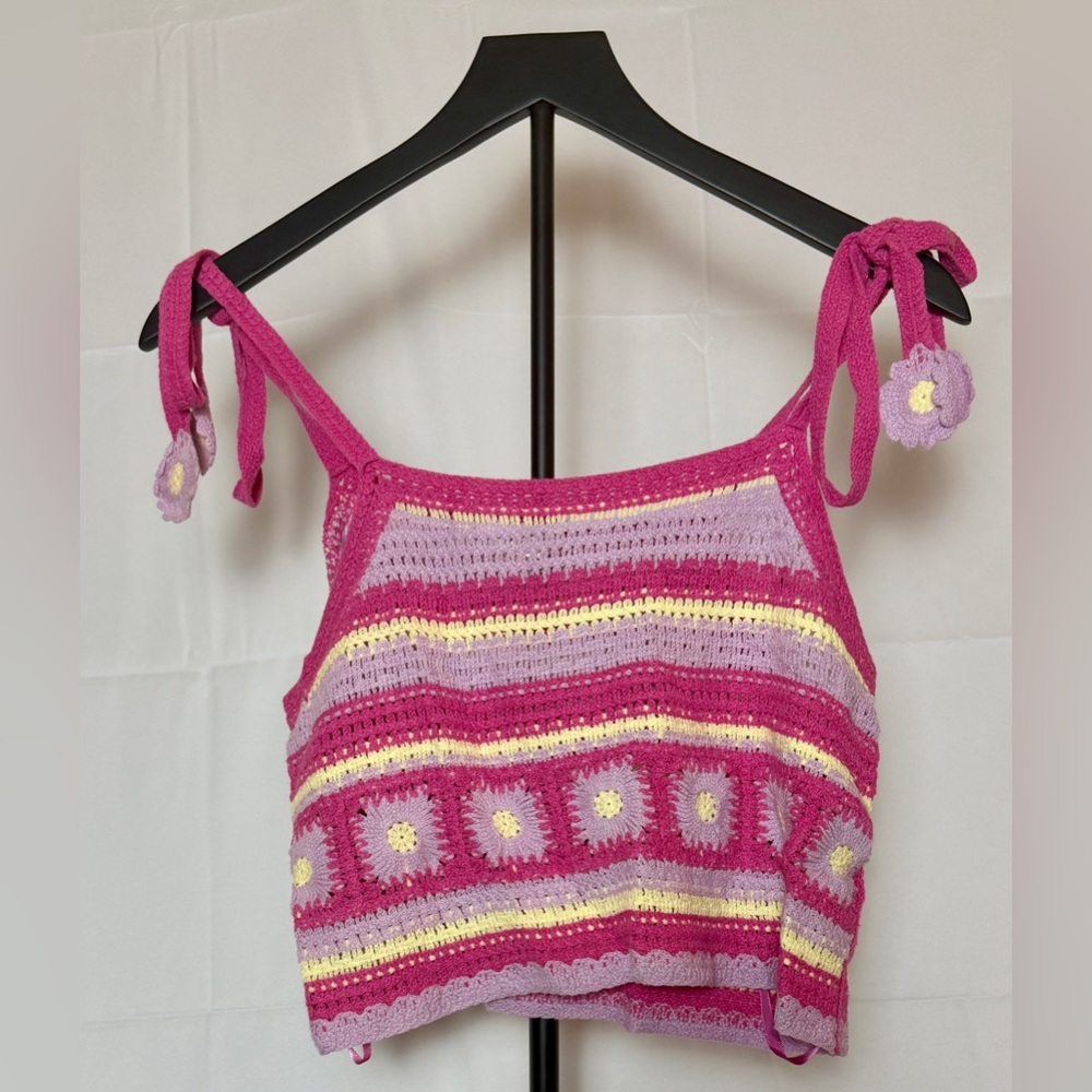 Pink and Purple Crochet Crop Top Tank